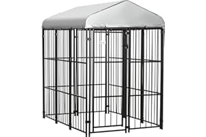 PawHut 6 x 4 x 6ft Dog Kennel for Medium and Large Dogs, Outdoor Dog Playpen House with UV-Resistant Roof, Heavy-Duty Chain L