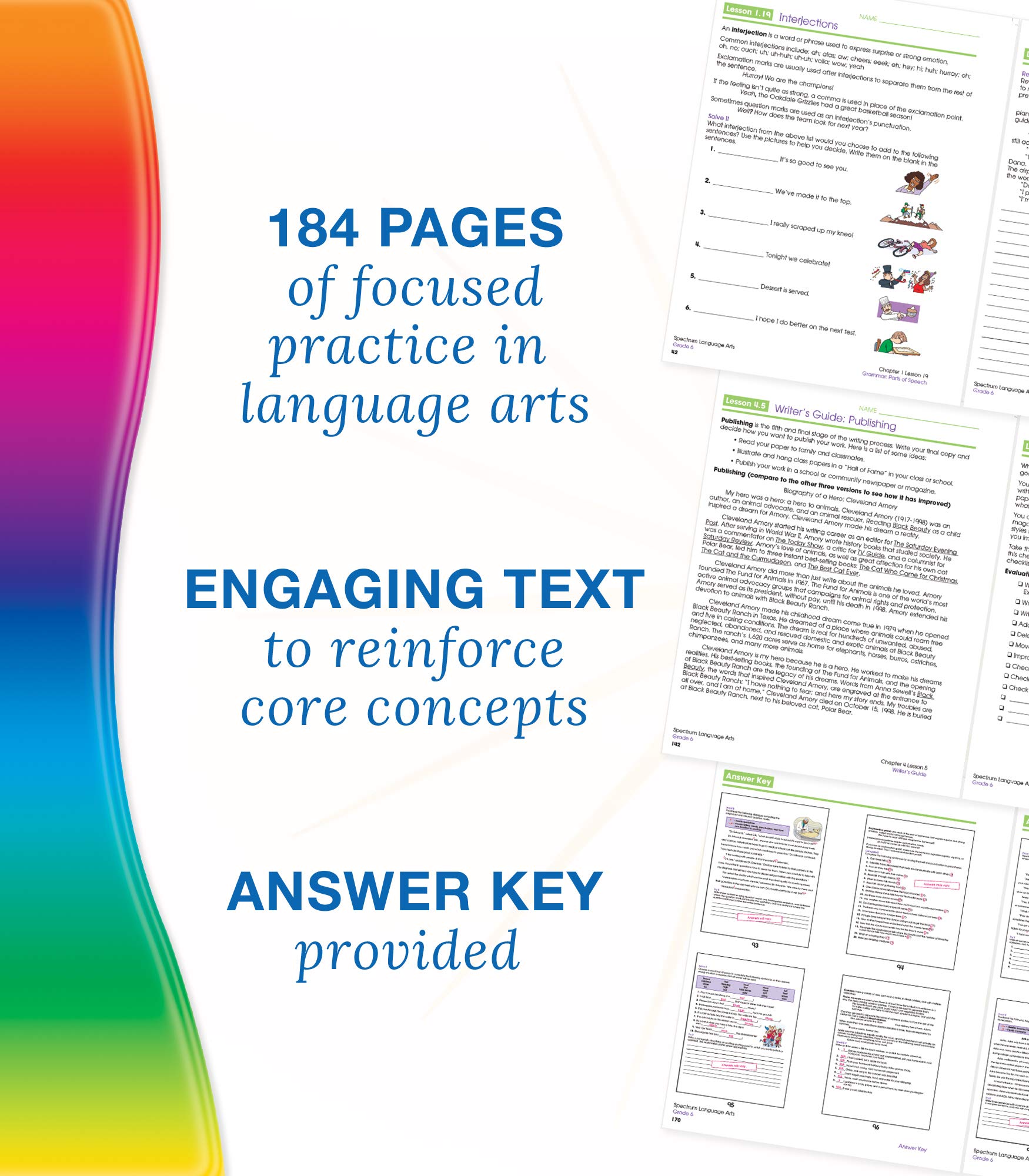 Spectrum Language Arts Grade 6, Ages 11 to 12, Grade 6 Language Arts, Vocabulary, Sentence Types, Parts of Speech, Writing Practice, and Grammar Workbook - 184 Pages