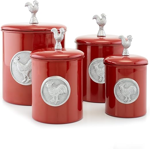 Amazon Com Old Dutch 1743 4 Piece Rooster Canister Set Red