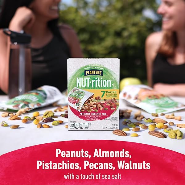 PLANTERS NUT-RITION HEART HEALTHY MIX WITH WALNUTS, 7.5 OZ BOX (CONTAINS 7 INDIVIDUAL POUCHES) – ON-THE-GO/ WORK/SCHOOL SNACK AND ACTIVE LIFESTYLE SNACK – GREAT CAMPING SNACKS – KOSHER