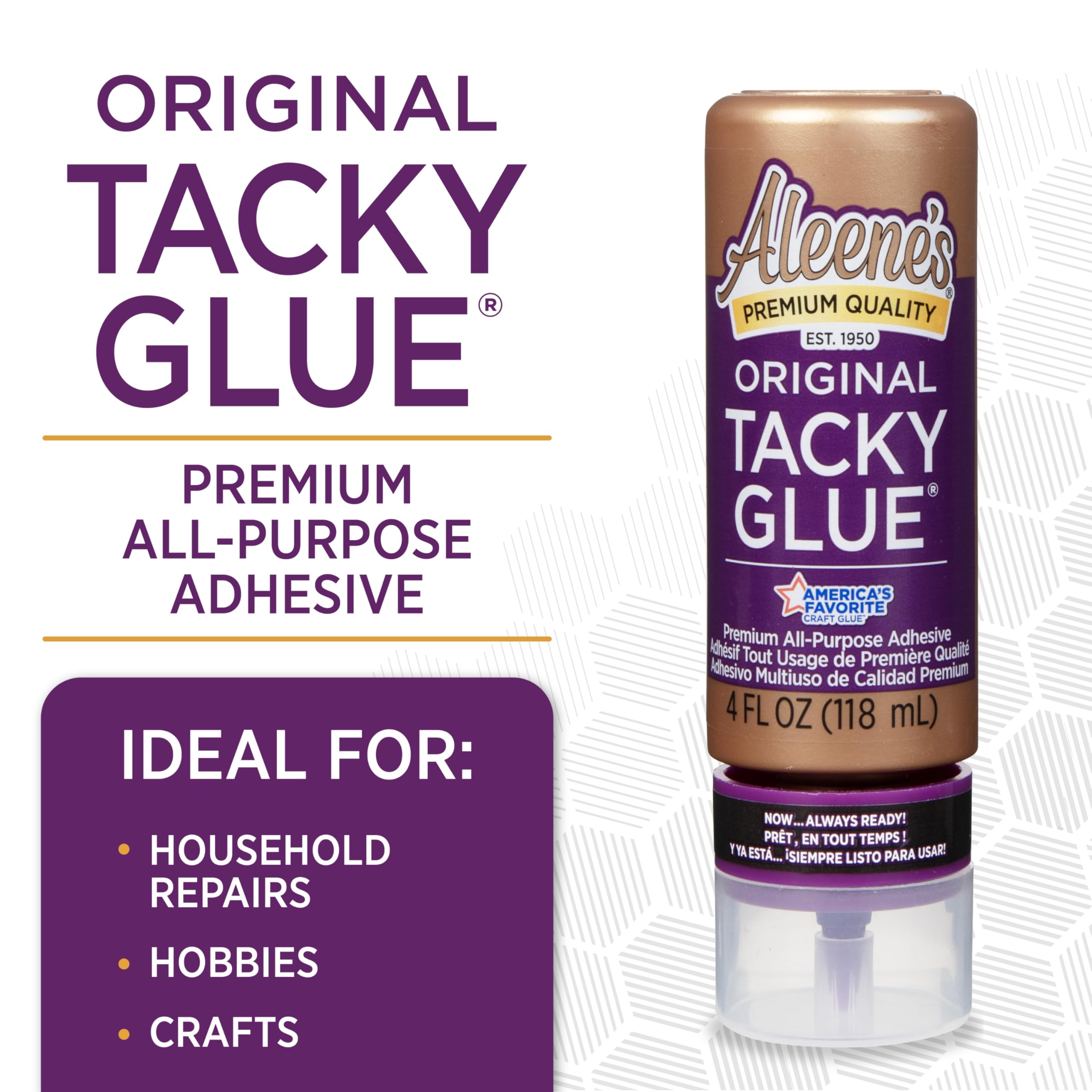 Aleene's Orignial Tacky Glue for Crafts in Always Ready Bottle, Nontoxic, Dries Clear, 4 fl oz