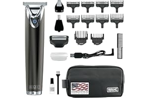 WAHL USA Stainless Steel Lithium Ion 2.0+ Slate Beard Trimmer for Men - Electric Shaver, Nose Ear Trimmer, Rechargeable All in One Men's Grooming Kit - Model 9864