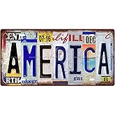 AMERICA LOCATION Metal Tin Sign License Plate Bar Cafe Garage Cave Home Room Wall Bathroom Farmhouse Garden Porch Patio Decor, 12 x 6 Inch