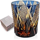 SANMENMO Edo Tokyo Kiriko Style Whiskey Glass – Handmade Crystal Tumbler for Bourbon, Scotch & Cocktails | Cut Glass Design, 8.5Oz | Japanese Old Fashioned Glass, Gift for Men&Women