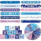 Sosation 48 Pieces Snowflake Slap Bracelet Winter Theme Snowman Snap Bracelet Party Favors Prizes Slap Bracelets Wristbands for Winter Party, 12 Styles(Snowflake)
