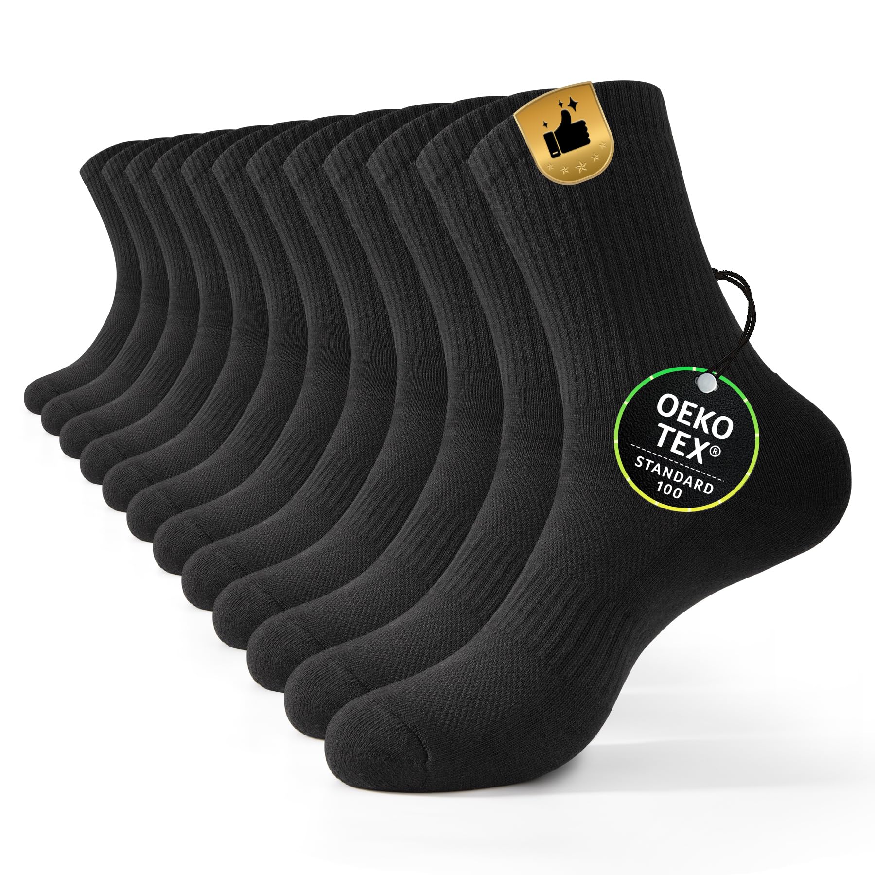 FALARY Socken Herren 39-42 Damen Sportsocken Tennissocken Baumwollsocken Laufsocken Crew-socks 6 paar Schwarz