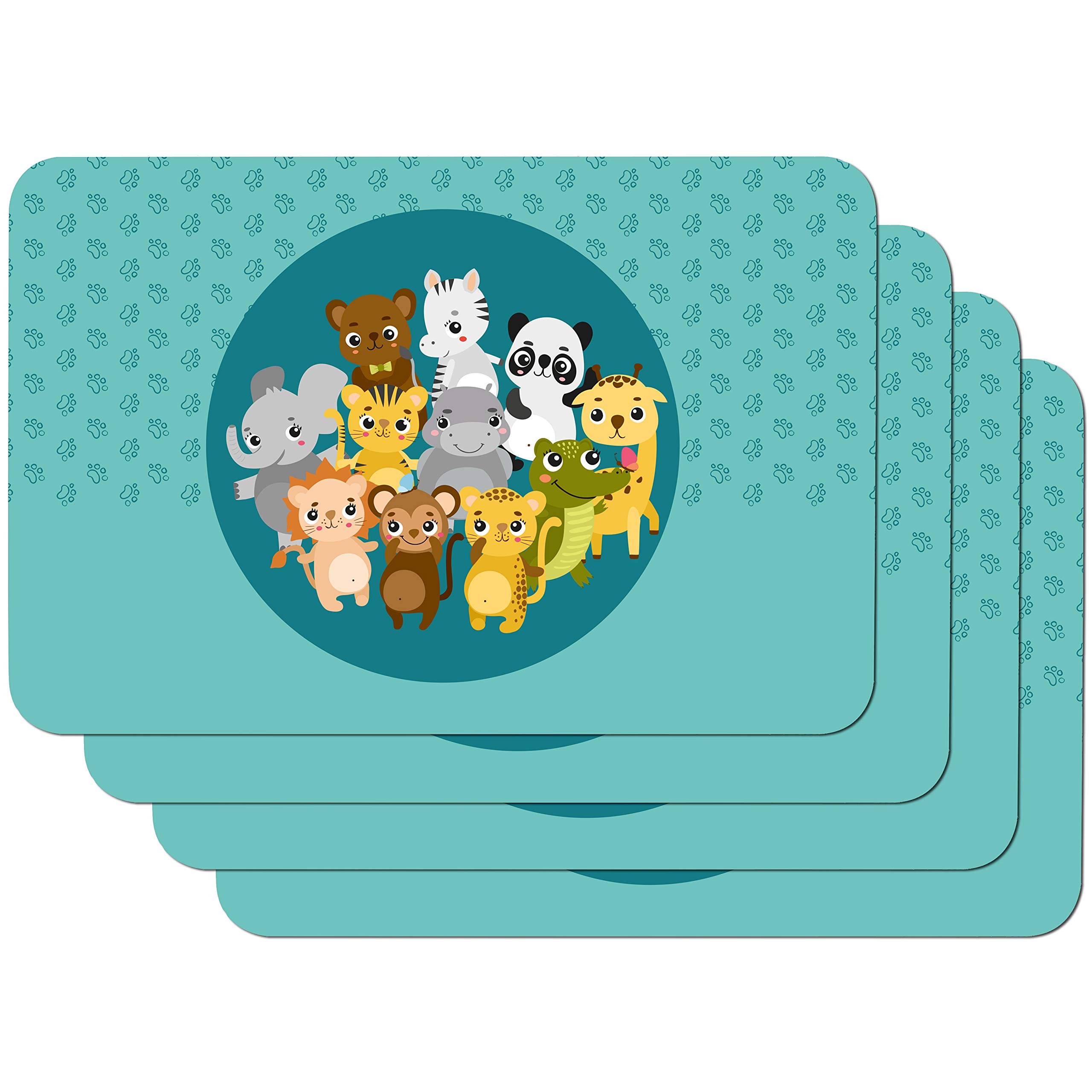 Venilia Children's Printed Placemat, Animals Blue, 61 x 30 cm