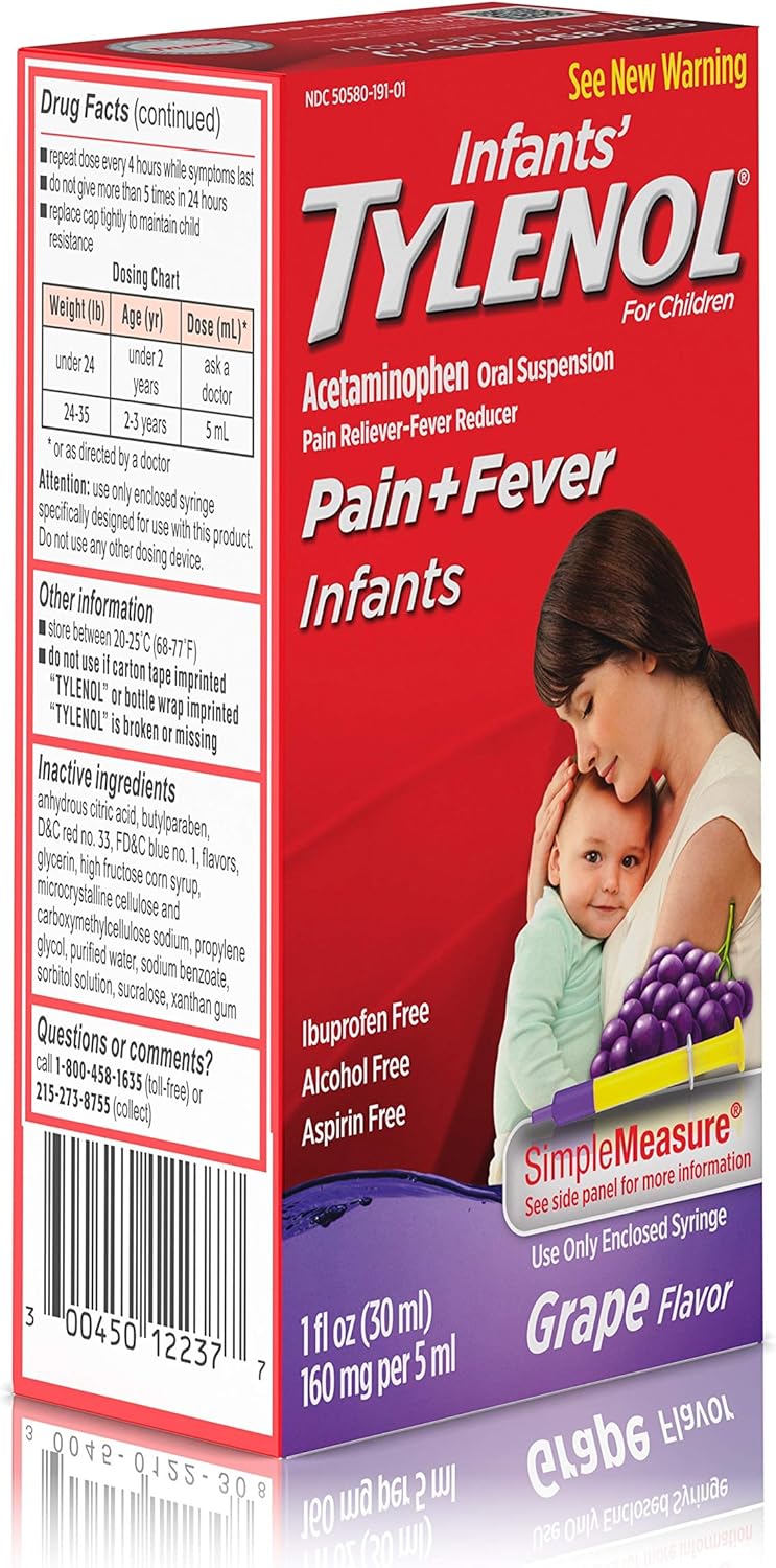 Infants' Tylenol Acetaminophen Liquid Medicine, Grape, 1 fl. oz: Health & Personal Care