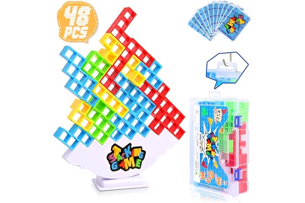 BBnote 48 PCS Tetra Tower Game for Adult & Kids, Stack Attack Board Games for Family Travel Party, 2 Players Balance Stacking
