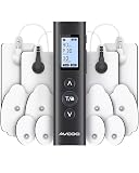 AVCOO 30 Modes TENS EMS Unit Compact Muscle Stimulator for Pain Relief of Back, Shoulder, Neck, Rechargeable & Portable Dual Channel EMS Muscle Stimulator with 30 Intensity Levels, 12 Electrode Pads