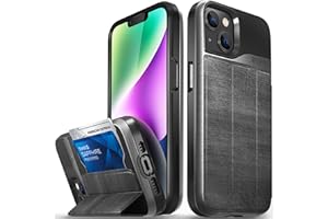VENA vCommute Wallet Case Compatible with Apple iPhone 14 (6.1"-inch), (Military Grade Drop Protection) Flip Leather Cover Card Slot Holder with Kickstand - Slate Black