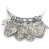 Cancer Healing Prayer Bangle Bracelet, St. Peregrine, Sacred Heart of Jesus, Mary, Get Well, Encouragement Gift