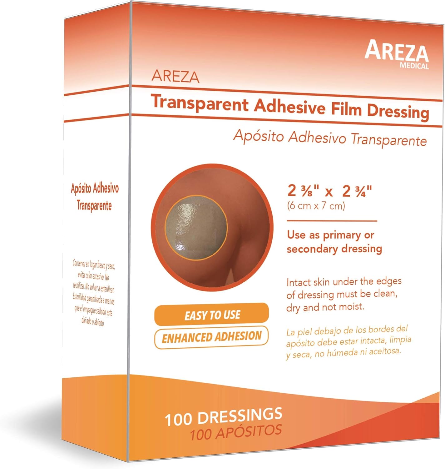 Transparent Waterproof Adhesive Film Skin Dressing 2" 3/8" X 2" 3/4" (6 cm X 7 cm) 100 Per Box; By Areza Medical: Health & Personal Care