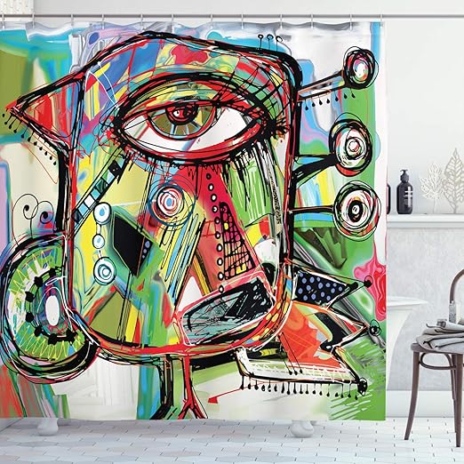 Amazon Com Ambesonne Abstract Home Decor Shower Curtain Set Doodle Bird Character Eyes Eyesight Goofy Portrait Unusual Retro Illustration Bathroom Accessories 75 Inches Long Home Kitchen