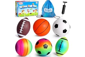 Billeeit Small Sports Balls for Toddler Pack of 6, 2 Each of 5" Football, Basketball, Soccer for Playground, Toy Balls Inflatable Multi-Sport Ball Set with 1 Pump for Indoor and Outdoor Activities