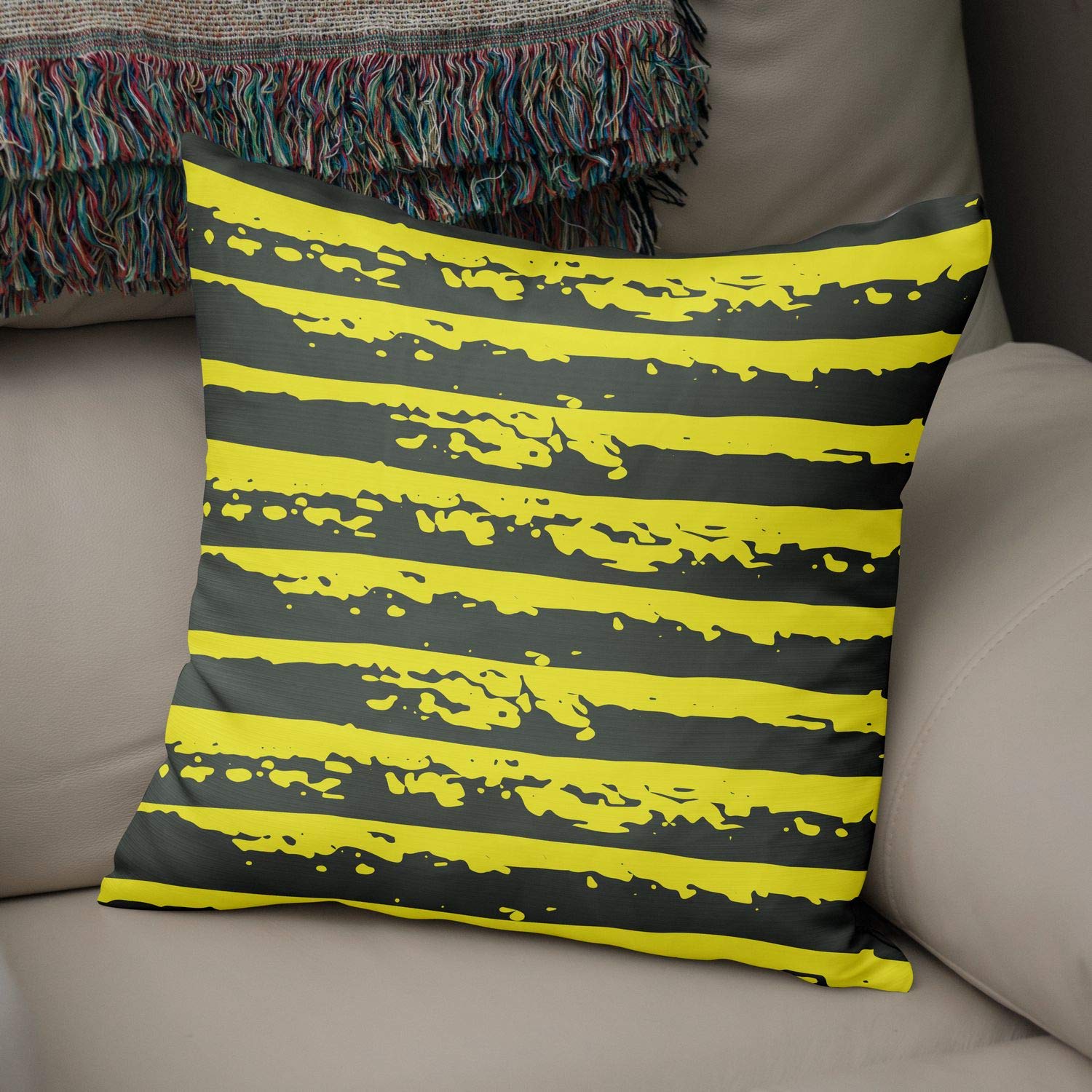 Bonamaison Decorative Cushion Cover Neon Yellow & Fume, Throw Pillow Covers, Home Decorative Pillowcases for Livingroom, Sofa, Bedroom, Size: 50x50 Cm - Designed and Manufactured in Turkey