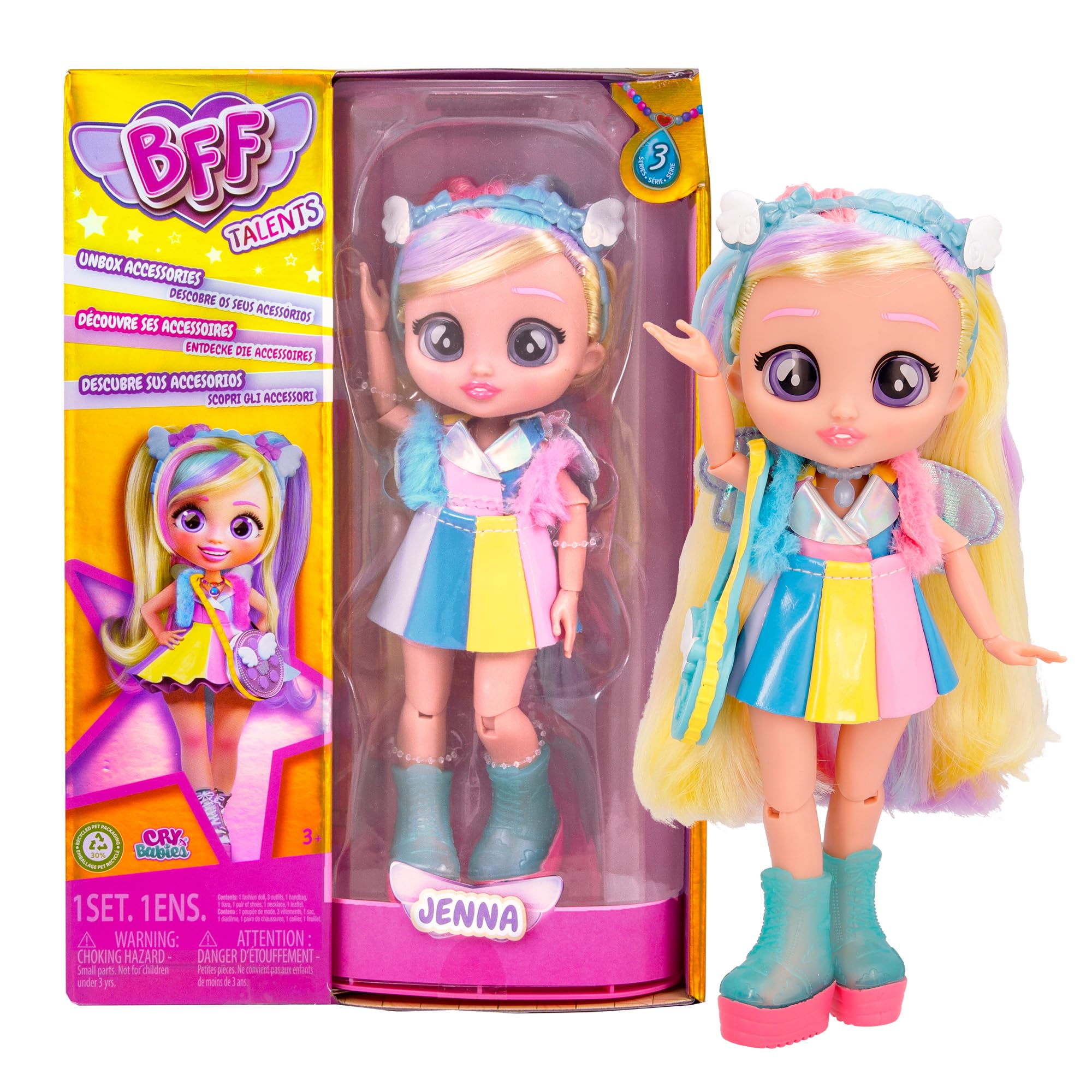 BFF by Cry Babies Jenna - Collectible Fashion Doll with Long Hair, Fabric Clothes and 9 Accessories-Gift Toy for Girls and Boys +3 Years