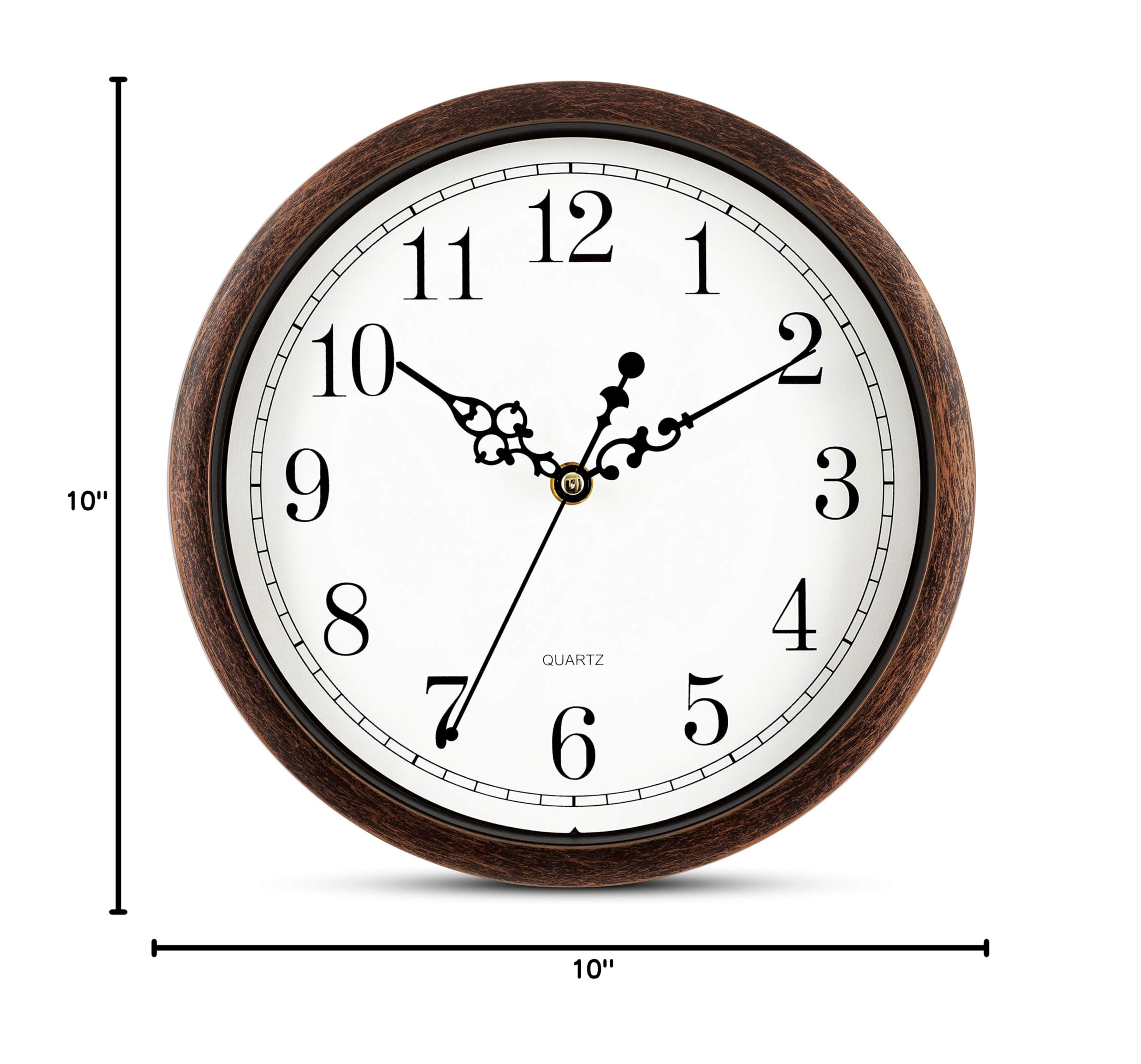 Bernhard Products Wall Clock 10 Inch Silent Non Ticking Movement Quality Quartz Battery Operated Round Easy to Read Decorative Brown Home/Kitchen/Office/Bedroom/Classroom/School Clocks, Black Numbers
