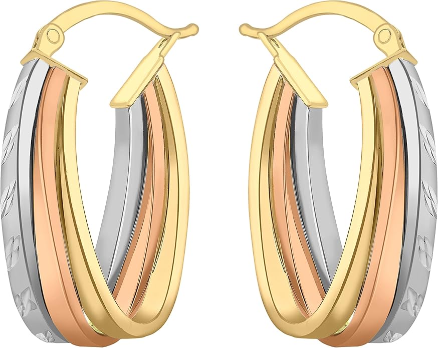 Carissima Orecchini Creole 20 Mm In Oro 9k Tre Colori: Rosa, Bianco E Giallo - 6
