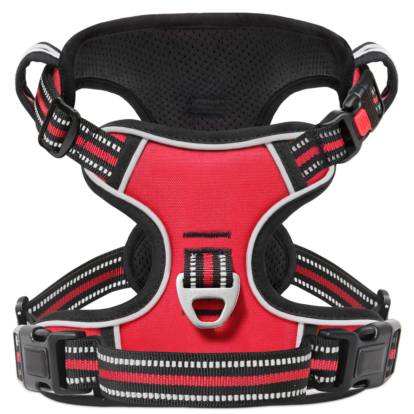 Photo 1 of Timos Dog Harness Medium Sized, No Pull with Neck Lockable Snap,No Choke Front Clip Dog Reflective Harness,Adjustable Metal Rings 3 Buckles,Easy Control Handle for Medium Dogs Red M