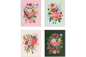 RIFLE PAPER CO. Assorted Garden Party Greeting Card Boxed Set of 8, 4.25" L × 5.5" W Blank Interior Lets Your Thoughtful Handwritten Note Take Center Stage