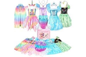 HAMSILY Princess Dress Up Clothes for Little Girls: Princess Costume for Girls Toddler, Unicorn Costume & Mermaid Costume, Girl Toys Age 3 4 5 6 Year Old Girl Birthday Gifts with Cape, Jewelry, etc