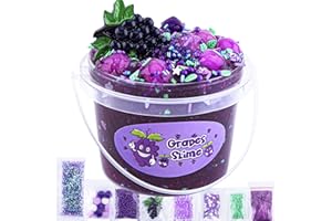 Clear Slime, Purple Grape Clear Jelly Cube Glimmer Crunchy Slime with 8 Add-ins, Idea Stress Relief Toy, Kids Party Favor, Bi