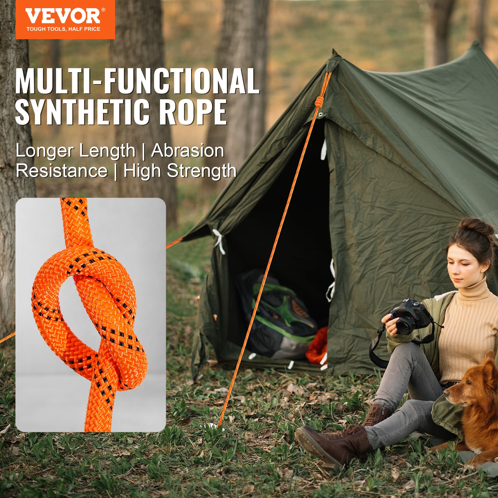 120 Inches Rope Mua VEVOR Double Braided Polyester Rope, 1/2 in x 120 ft, 48 Strands ...