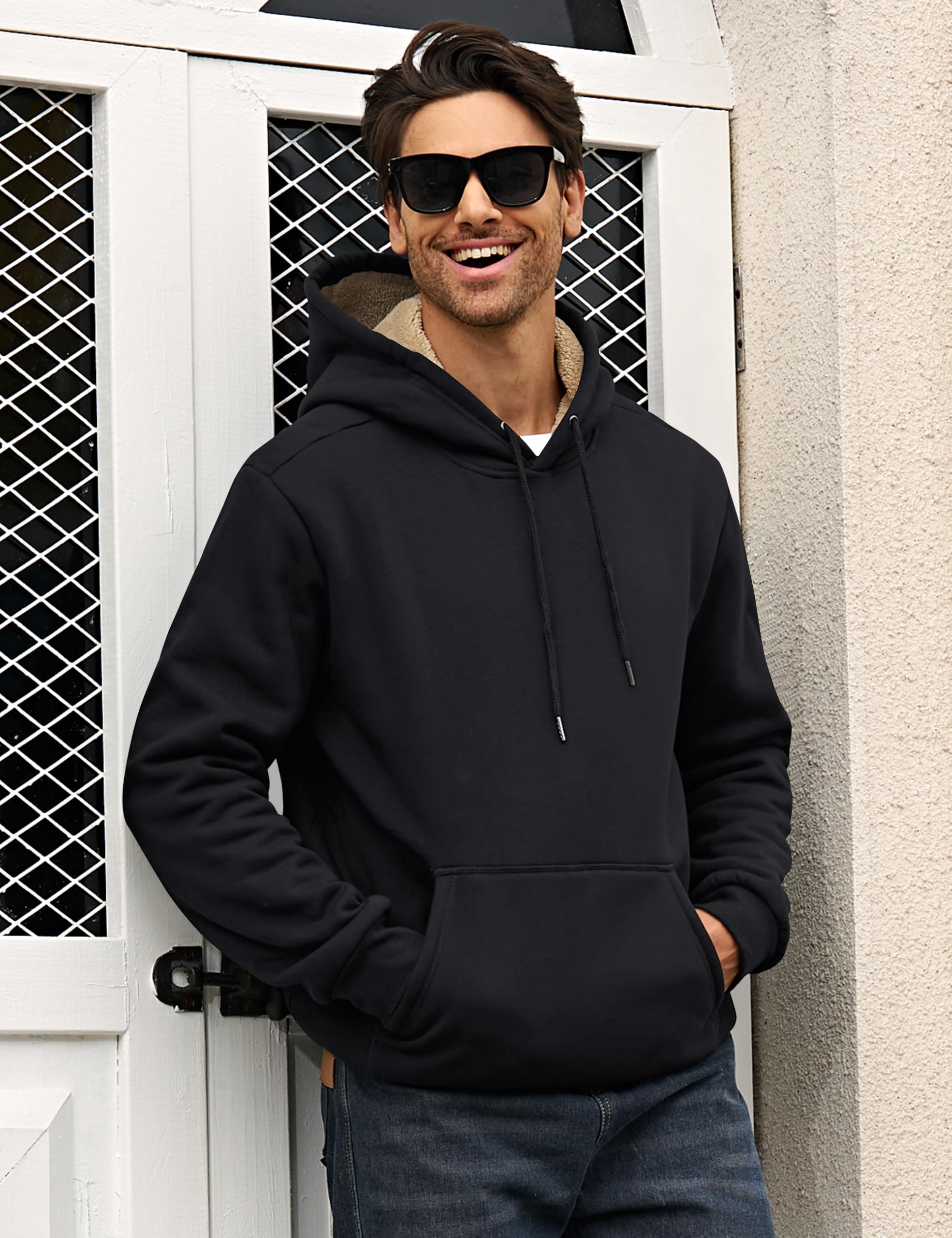 MAGCOMSEN Men's Heavy Hoodie Sherpa Fleece Lined Pullover Thick Winter Hooded Sweatshirt