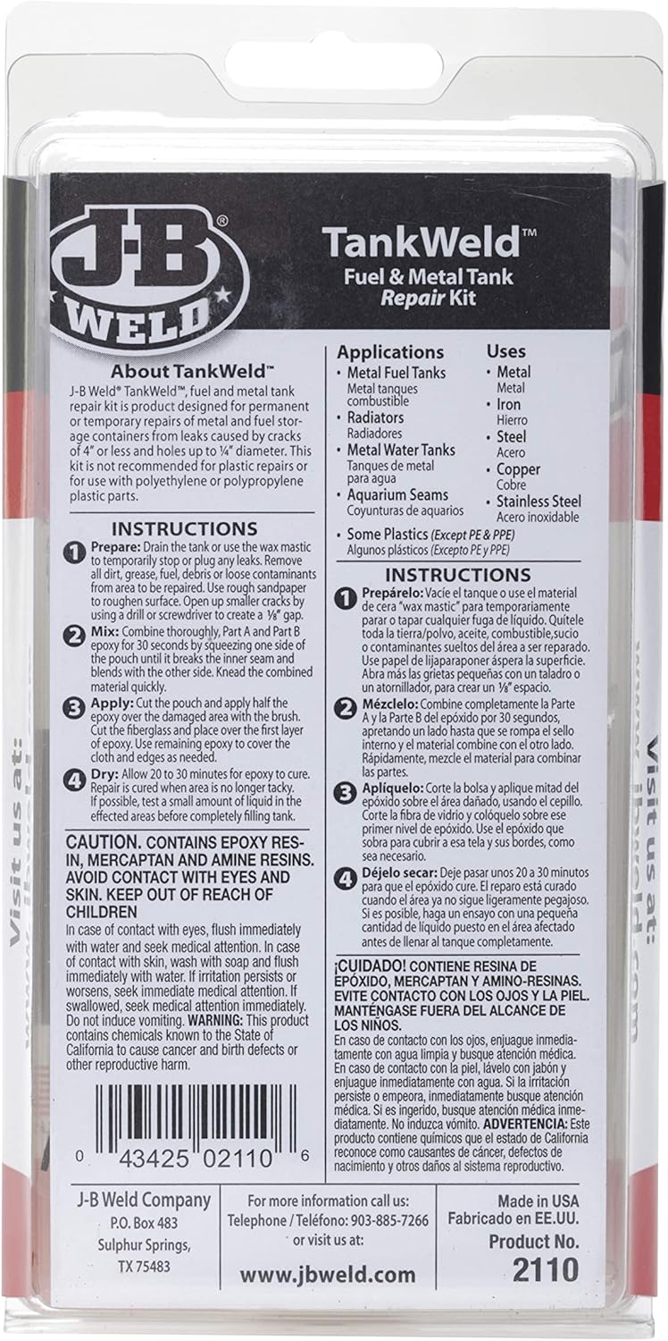 J-B Weld 2110 Metal Fuel Tank Repair Kit: Automotive
