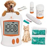 Pet Blood Sugar Glucose Monitoring Kit for Dogs and Cats - Pet Glucose Diabetic Monitor System - Accurate Diabetes Testing 2 Code-Chips for Dog/Cat, Lancets - Monitor + 50 Test Strips