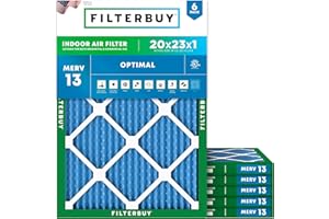 Filterbuy 20x23x1 Air Filter MERV 13 Optimal Defense (6-Pack), Pleated HVAC AC Furnace Air Filters Replacement (Actual Size: 