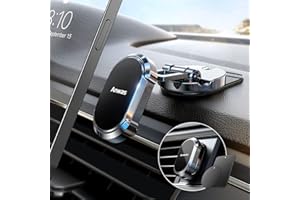 Anwas Magnetic Car Phone Holder Mount Alloy Folding Magnetic Car Phone Holder for Car Dashboard, 360° Adjustable Hands Free Car Phone Holder Mount Fit All iPhones, Samsung, etc