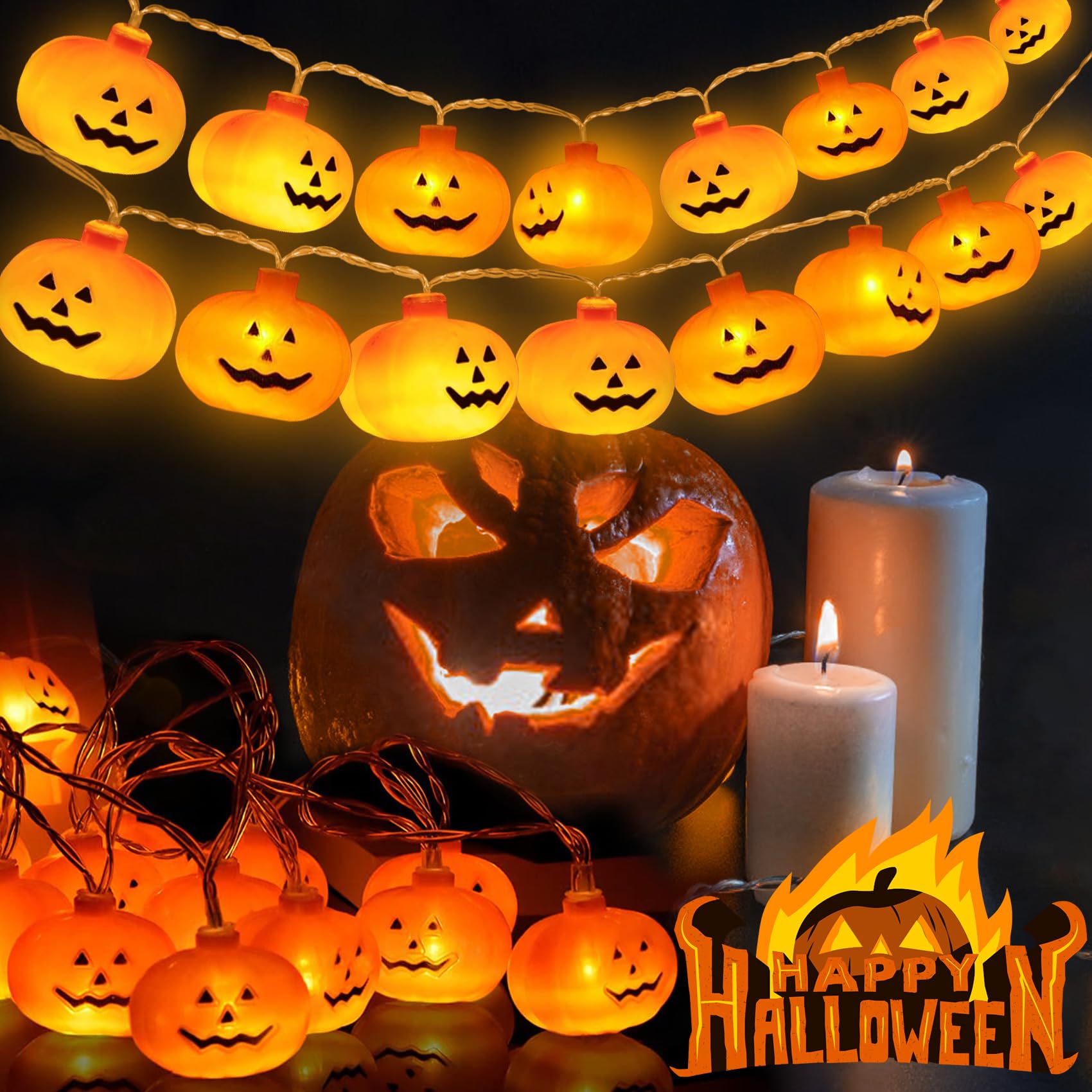 JSUEU Halloween Decoration Lights,Pumpkin String Lights 3M 20LED Halloween Lights for Garden Party Decorations Outdoor Indoor Festival Decor