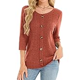 YOKGO 3/4 Length Sleeve Womens Tops Cozy Sweaters Casual Blouses Boho Tunic Tops Early Fall Spring Fashion Clothes 2025