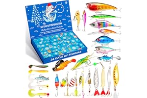 JIPNO Fishing Advent Calendar 2025, 24 Days Christmas Gifts Countdown Lure Fishing Tackle Kit For Adult Men Teen, Fish Bait Set for Fisherman Boys Friends Boyfriends, Xmas Surprise Gift