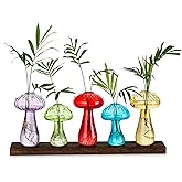 Glasseam Mushroom Plant Propagation Station: Cute Glass Terrarium Jar with Wooden Stand Unqiue Planters for Indoor Plants Hydroponic Glass Bud Flower Vase for Home Office Decor for Women