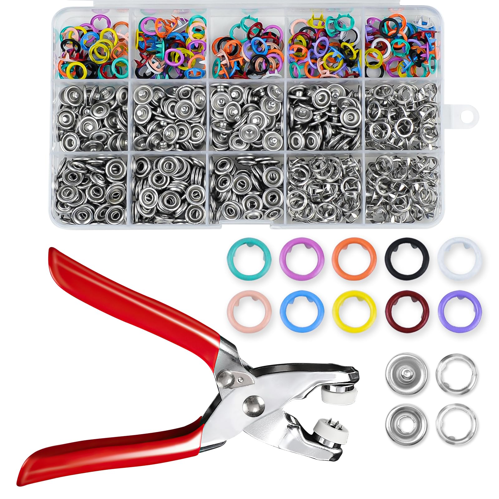 YUUTIAL 200 Set Metal Snap Buttons Fastener Kit with Pliers, Poppers Fasteners, No Sewing Press Stud Kit Rust Proof for Fabric Clothing, Bags, DIY Crafts (Color)
