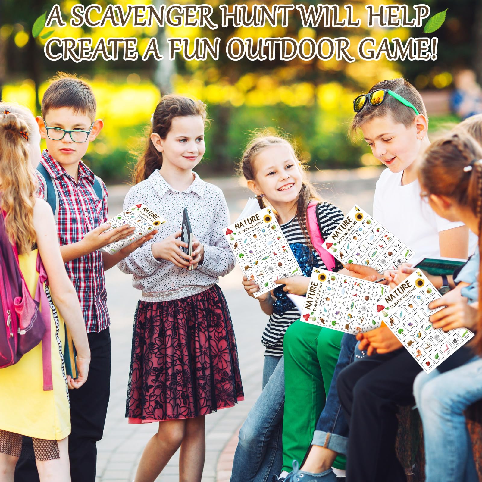 Hoolerry 30 Pcs Nature Scavenger Hunt for Kids Car Scavenger Hunt Cards Road Trip and Travel Activities Camping Games Outdoor Indoor Seek Activity for Kids Adults(Nature)