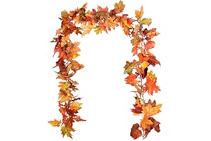 DearHouse 2 Pack Fall Garland Maple Leaf, 5.9Ft/Piece Hanging Vine Garland Artificial Autumn Foliage Garland Thanksgiving Decor for Home Wedding Fireplace Party Christmas (Orange)