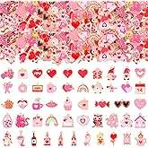 Equsion 200 Pcs Valentines Charms Jewelry Making Charms Bulk Gold Enamel Heart Gnome Rose Pink Pendants for Bracelet Necklace Earrings Making Love Gifts