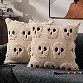 DFXSZ Halloween Pillow Covers 18x18 inch Set of 2 Beige Skeletont Halloween Decorations Soft Plush Faux Fur Wool Couch Cushion Case for Chair Sofa Bedroom Living Room Home Decor PTK04C18
