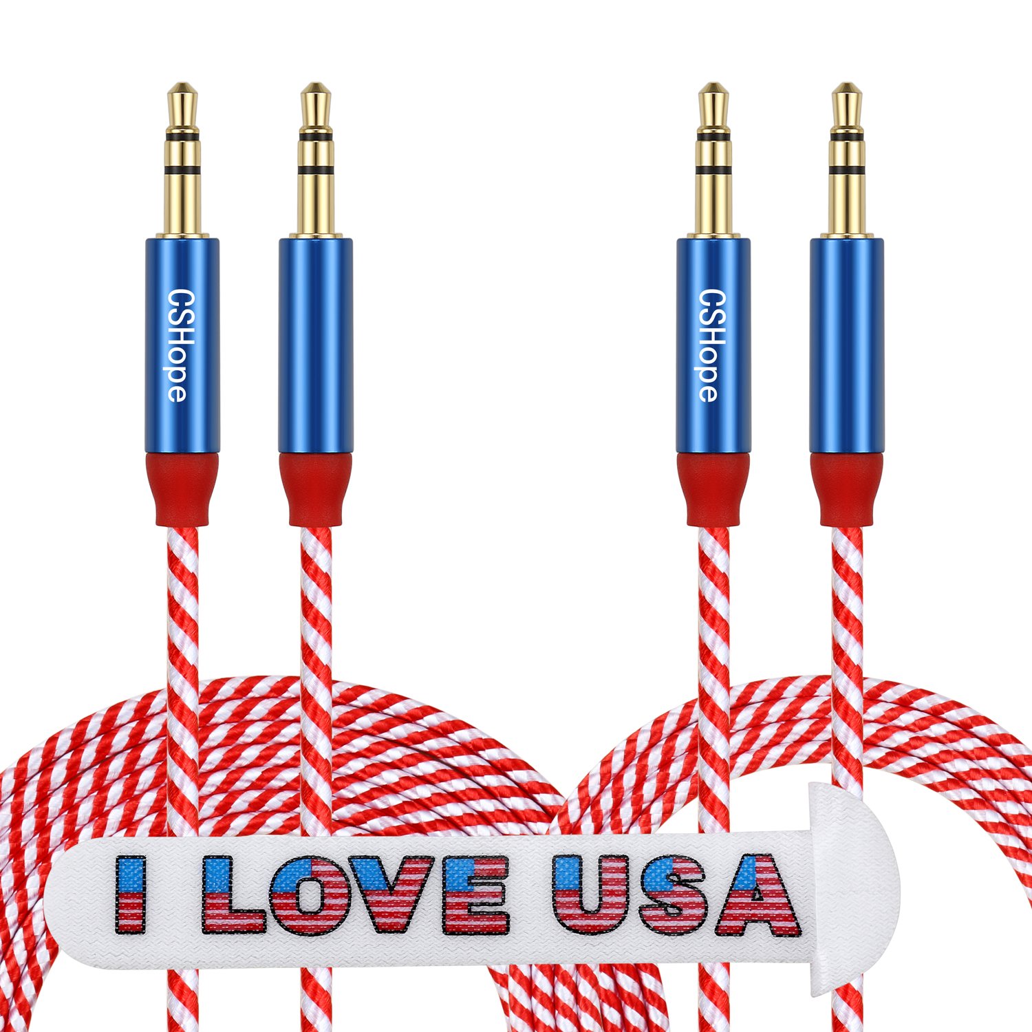 Stereo Cable CSHope 2Pack 3.5mm to 3.5mm Male Jack Nylon Braided Aux Audio Cable with US Flag Color Design (10ft + 3.3ft)