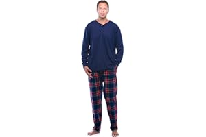 #followme Pajama Set for Men with Thermal Henley Top and Polar Fleece Pants