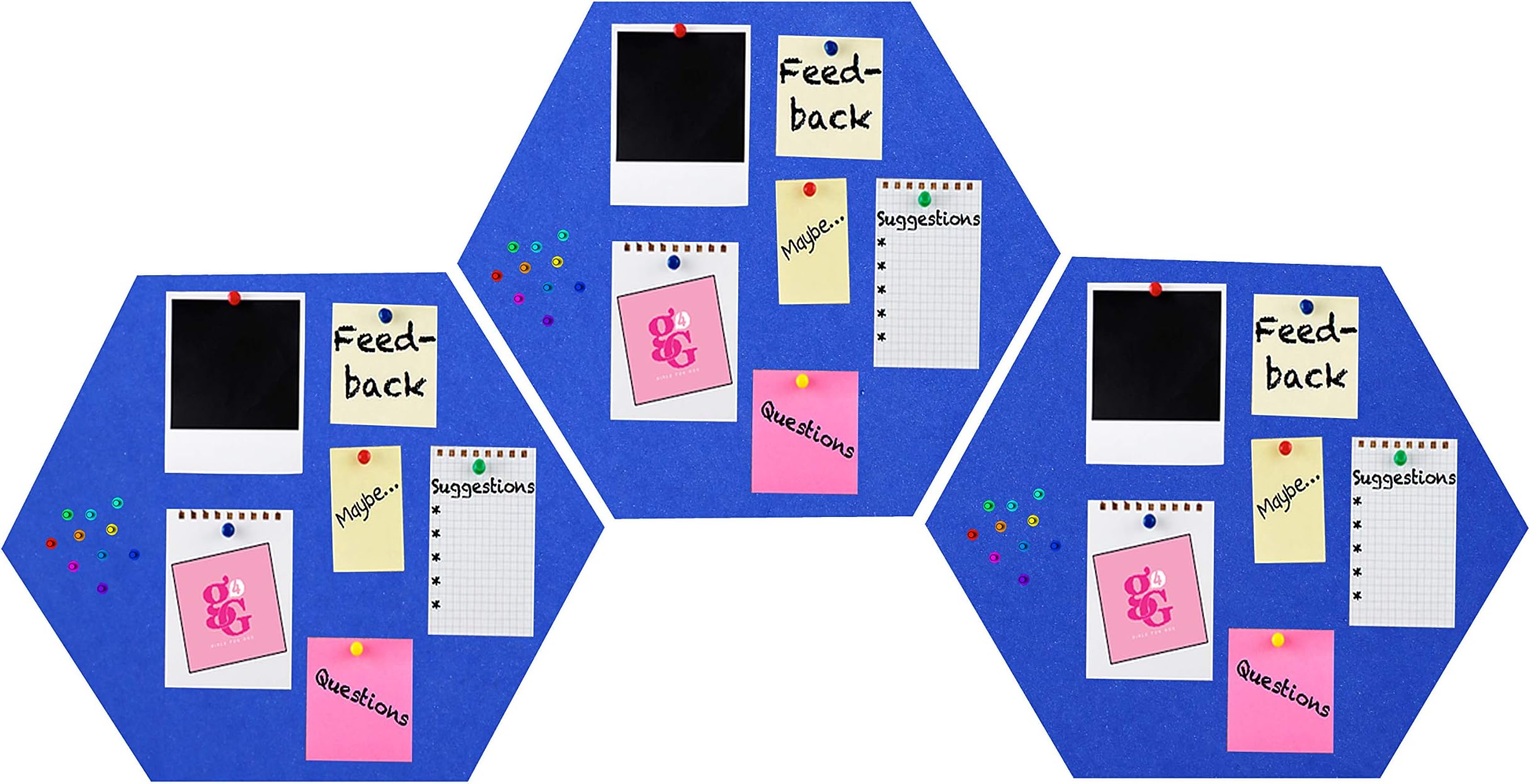 Flyura 1 ft Each Cork Bulletin Boards - Hexagonal Decorative in 3 Colors Pin Board,Photo Display Tiles (Blue), 3 Pack