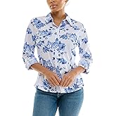 Zac & Rachel Womens Button Up Printed Poplin Shirt with Knit Insert