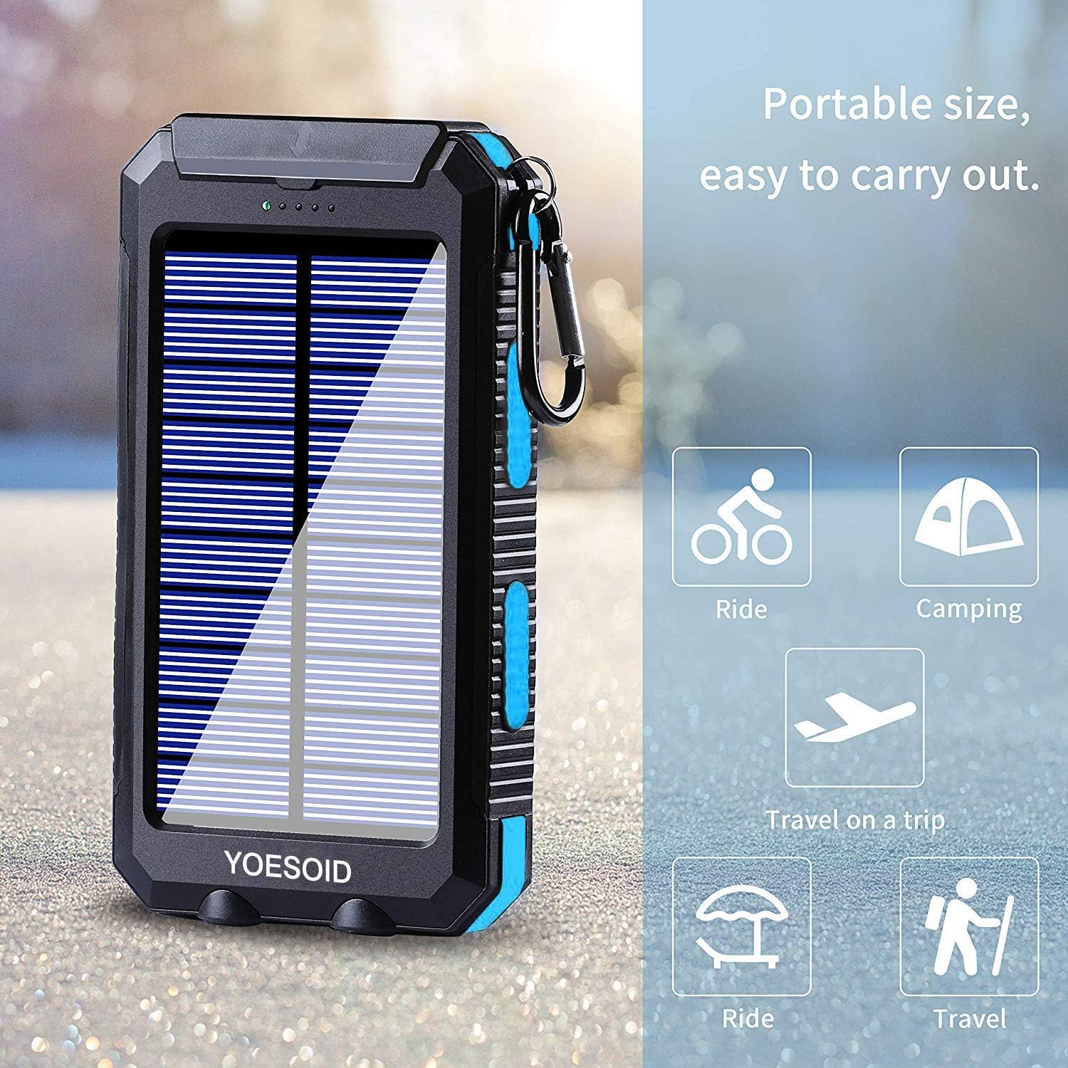 Solar Charger 20000mAh YOESOID Portable Outdoor Waterproof Solar Power Bank Camping External Battery Packs with Dual USB Output 2 Led Light Flashlight Compatible Most Smart Phones and Tablets: Home Audio & Theater