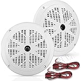 Pyle 6.5 Inch Dual Marine Speakers - 2 Way Waterproof and Weather Resistant Outdoor Audio Stereo Sound System with 120 Watt Power, Polypropylene Cone and Cloth Surround - 1 Pair - PLMR61W (White)