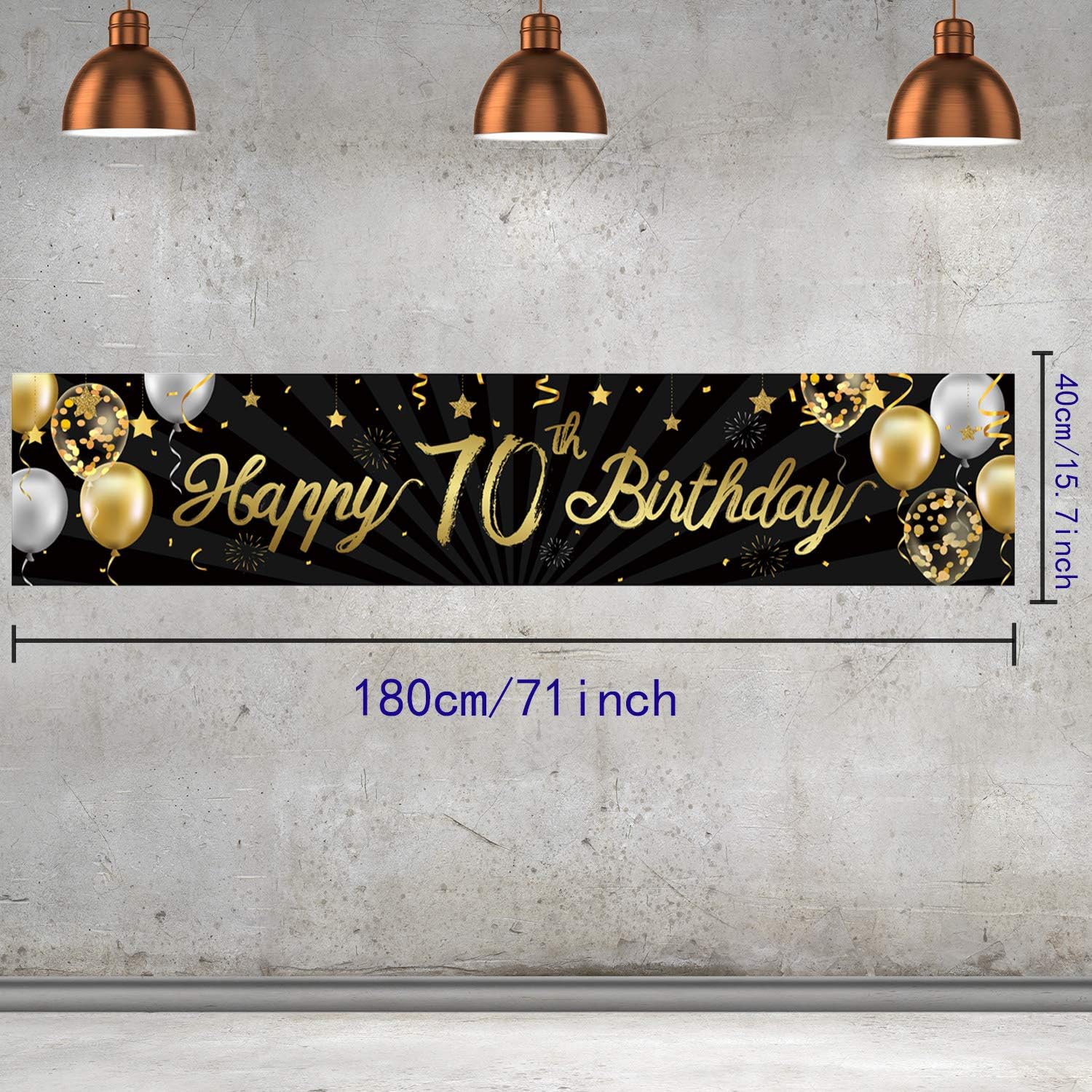 Happy 70th Birthday Banner Sign Black Gold Glitter 70 Years Birthday Party Decorations Supplies Anniversary Celebration Backdrop - Image 3