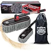 RIDE KINGS Car Duster Exterior Scratch Free with Extendable Handle, Microfiber Car Cleaning Brush for Dust Removal + Small Detailing Brush for Interior Care